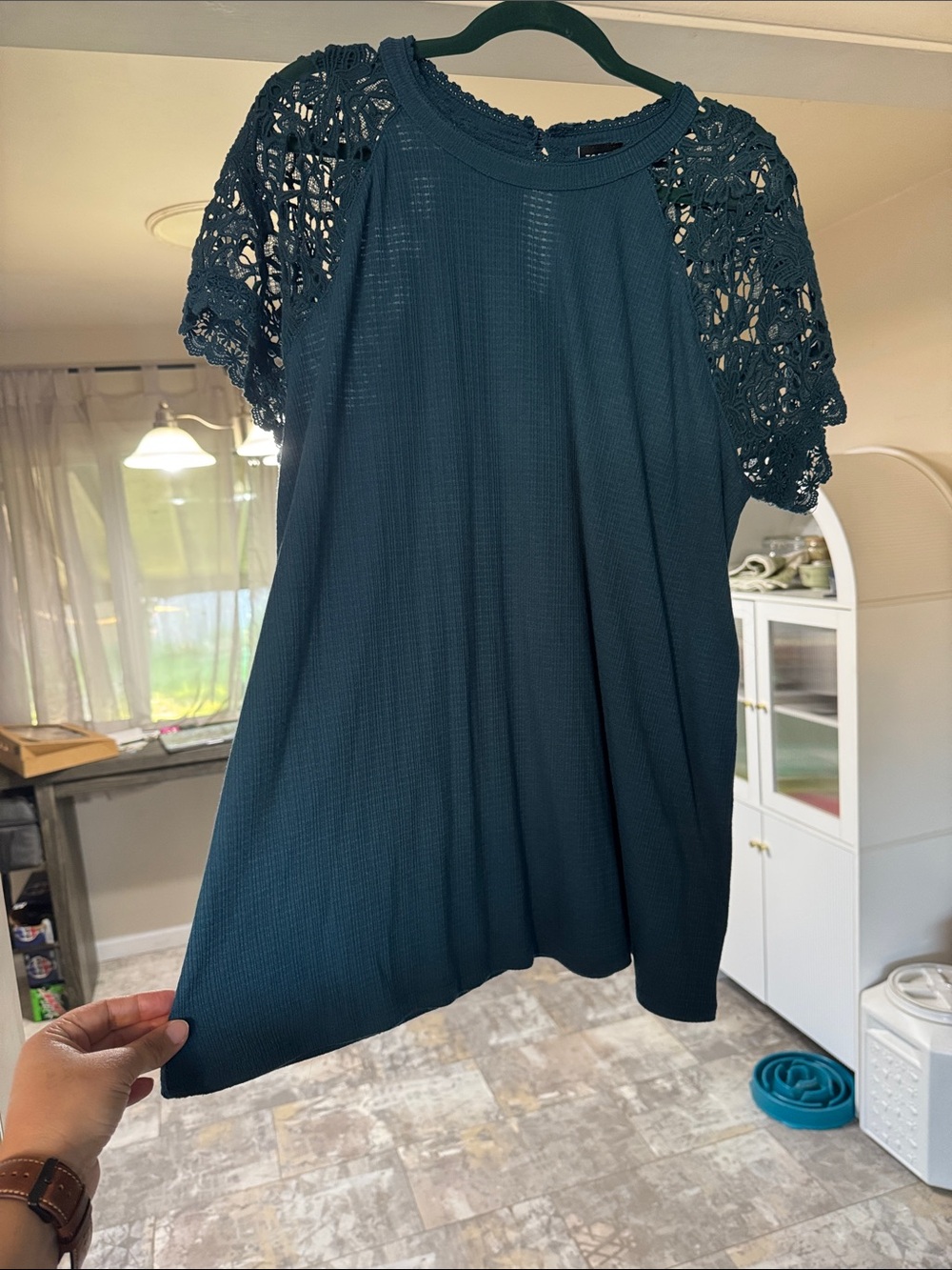 torrid Teal Crochet Sleeve Ribbed Top